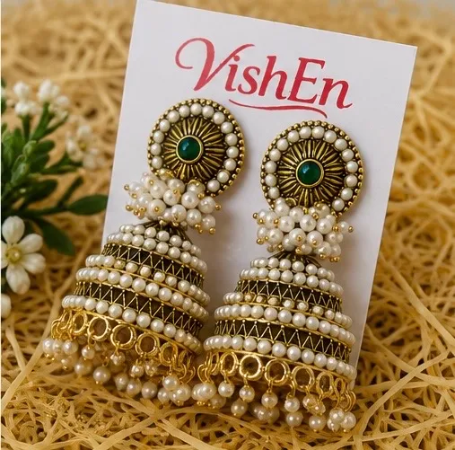 VishEn Pearl Maharani Jhumka
