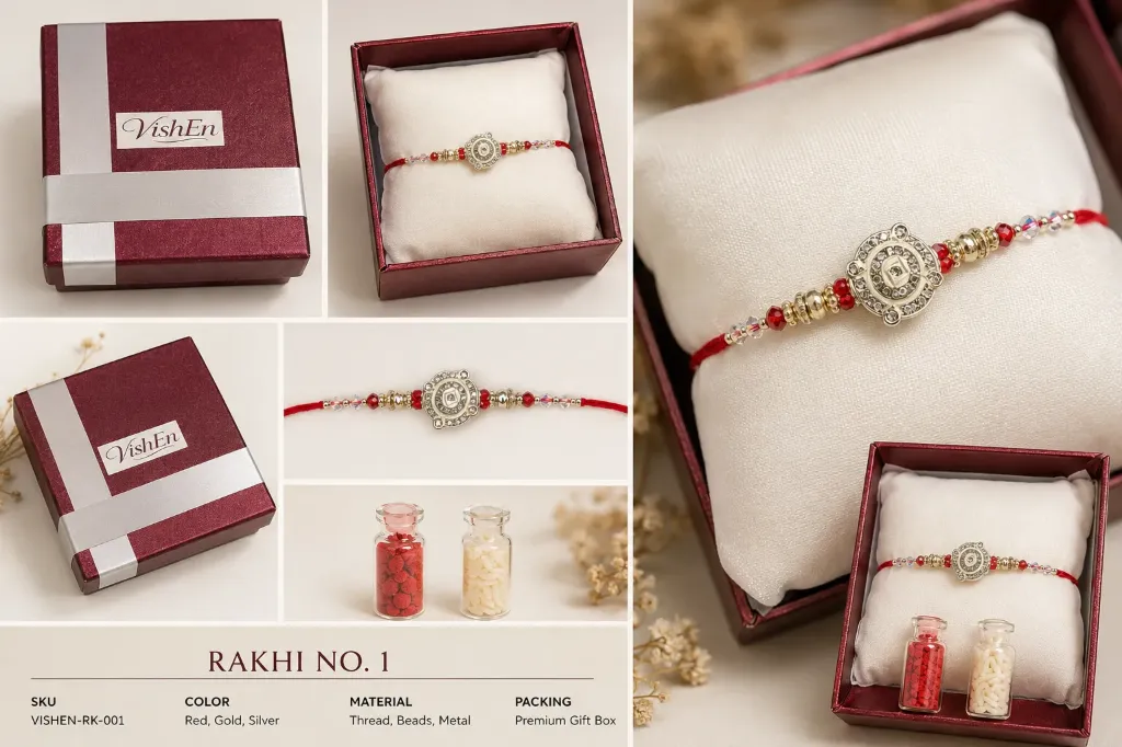 VishEn Premium AD Stone Rakhi
