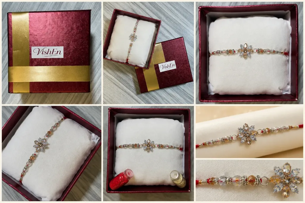 VishEn Premium Floral AD Stone Rakhi