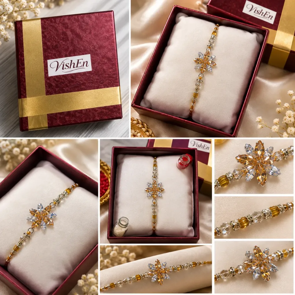 VishEn Royal Blossom AD Stone Rakhi